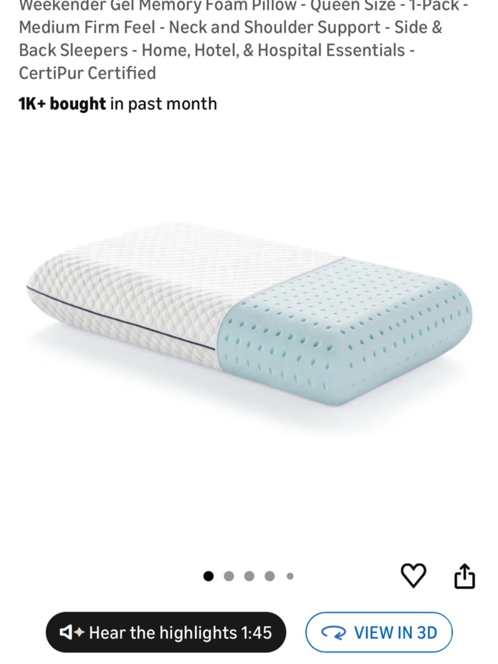 Weekenders White Quilted Memory Foam Pillow - Picture 4 of 4